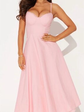 Sleeveless Spaghetti Strap Fit & Flare Dress - Pink